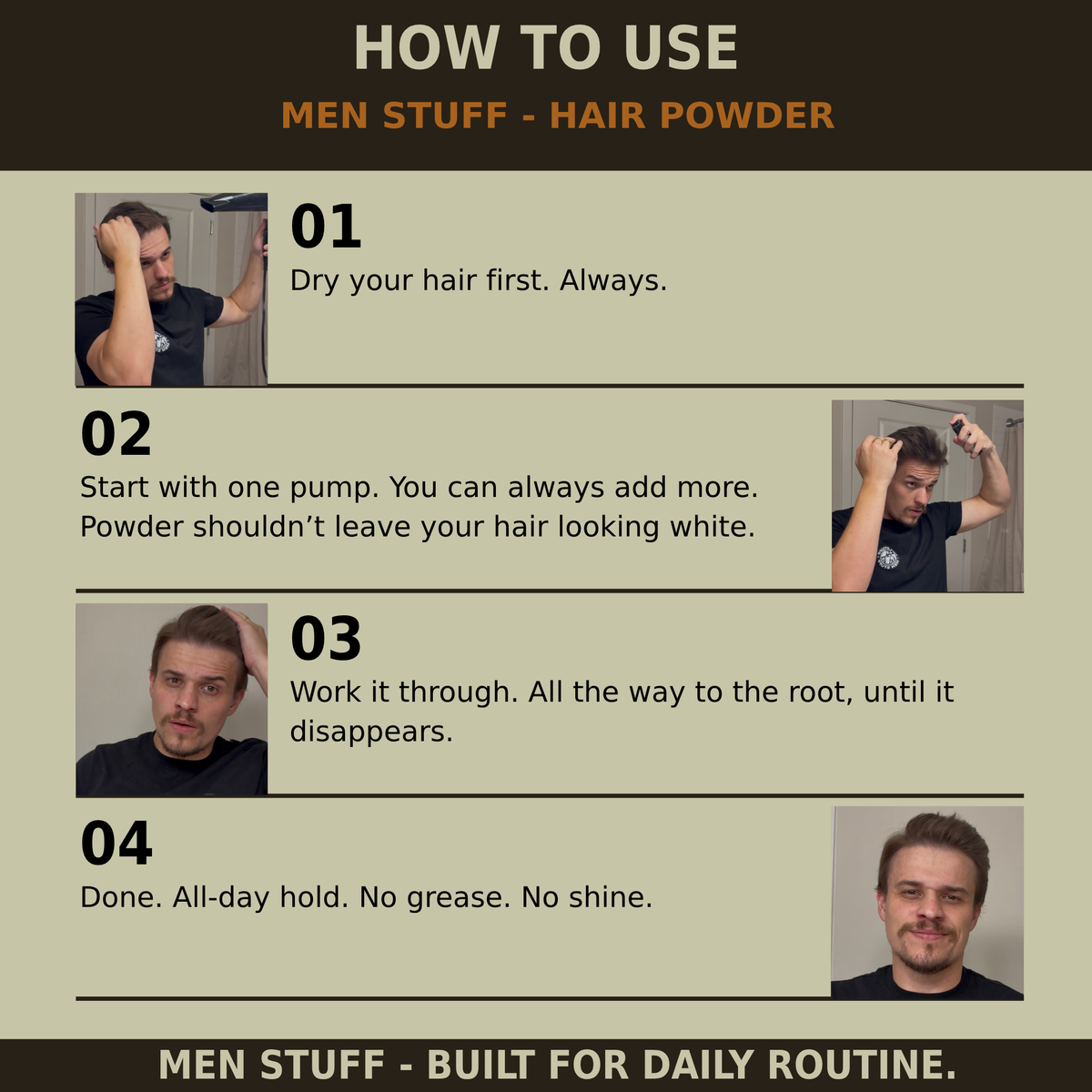 MEN STUFF Texturizing Hair Powder — 0.7oz bottle, strong hold matte finish